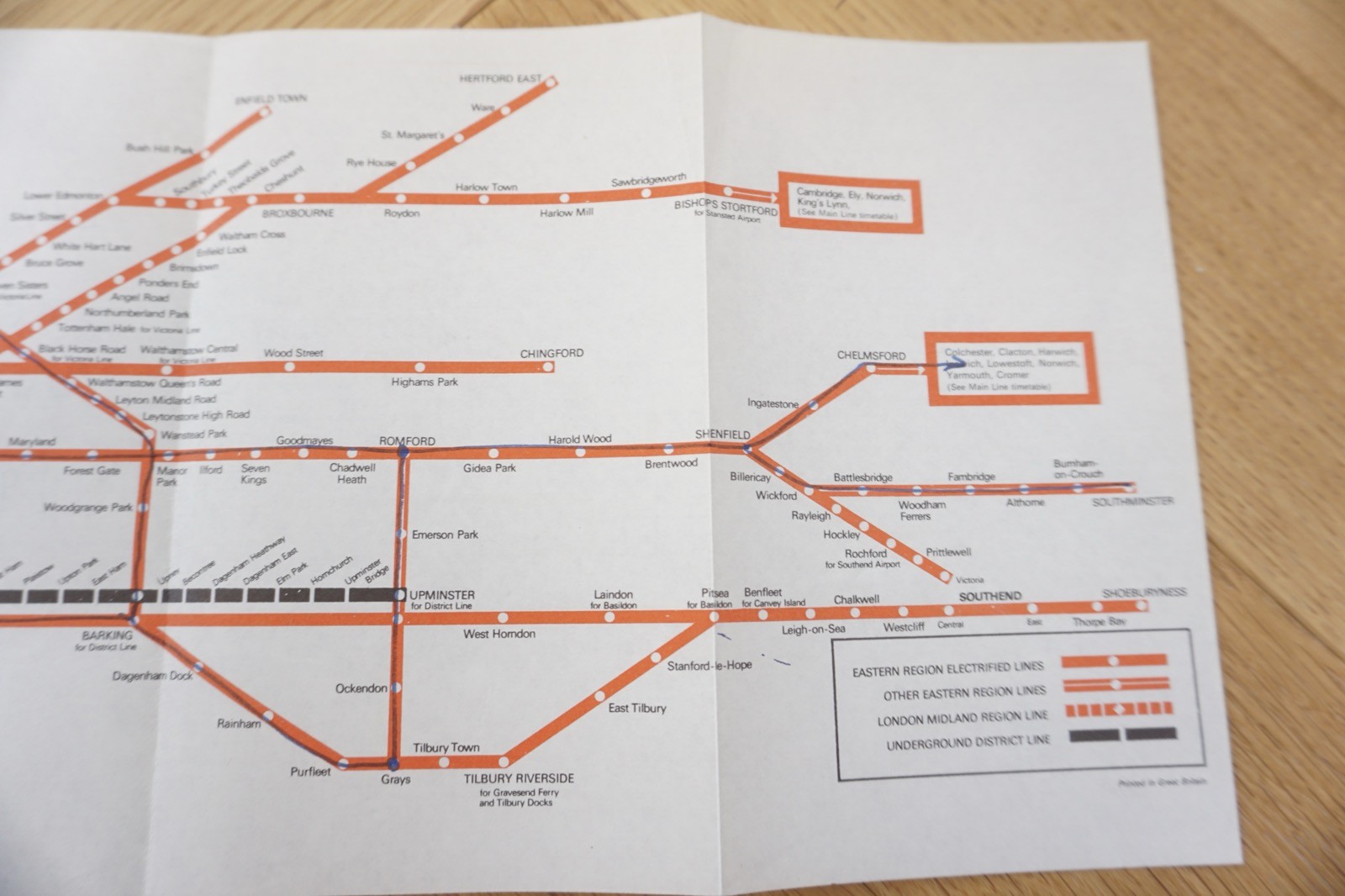 1971 Eastern Region British Rail Railway Map Liverpool & Fenchurch Street