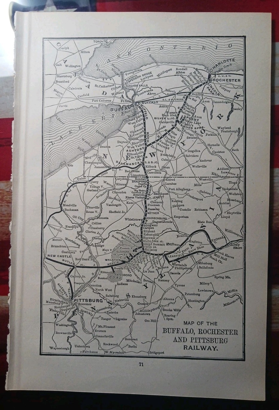1901 Railroad Map BUFFALO ROCHESTER & PITTSBURGH RAILWAY all Train Route Lines