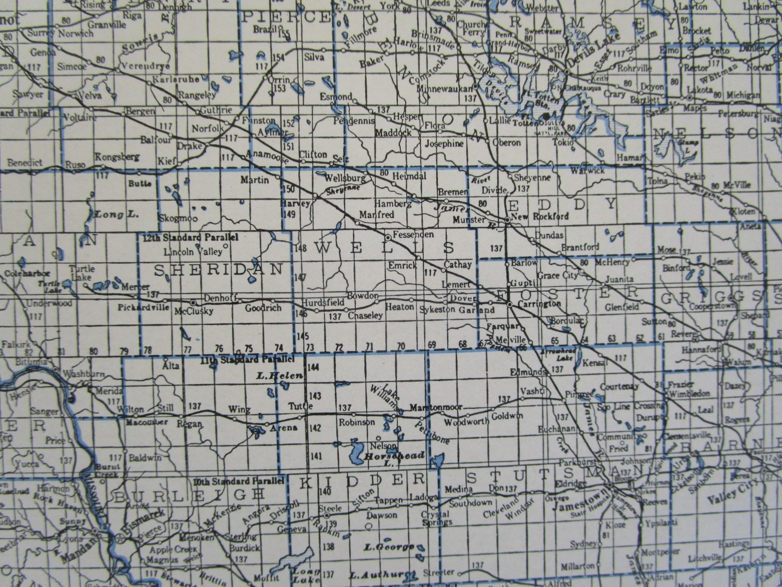 ND OH GREAT DEPRESSION ERA 1931 NORTH DAKOTA RAILROAD Map. C&NW SOO NP ~or~ OHIO