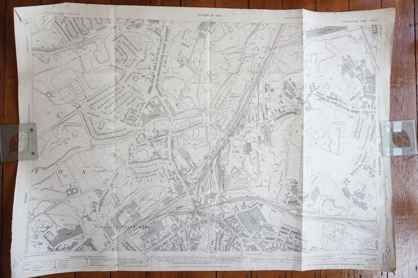 1938 Horseley Heath Ward Great Bridge GWR Great Western Railway OS Railway Map
