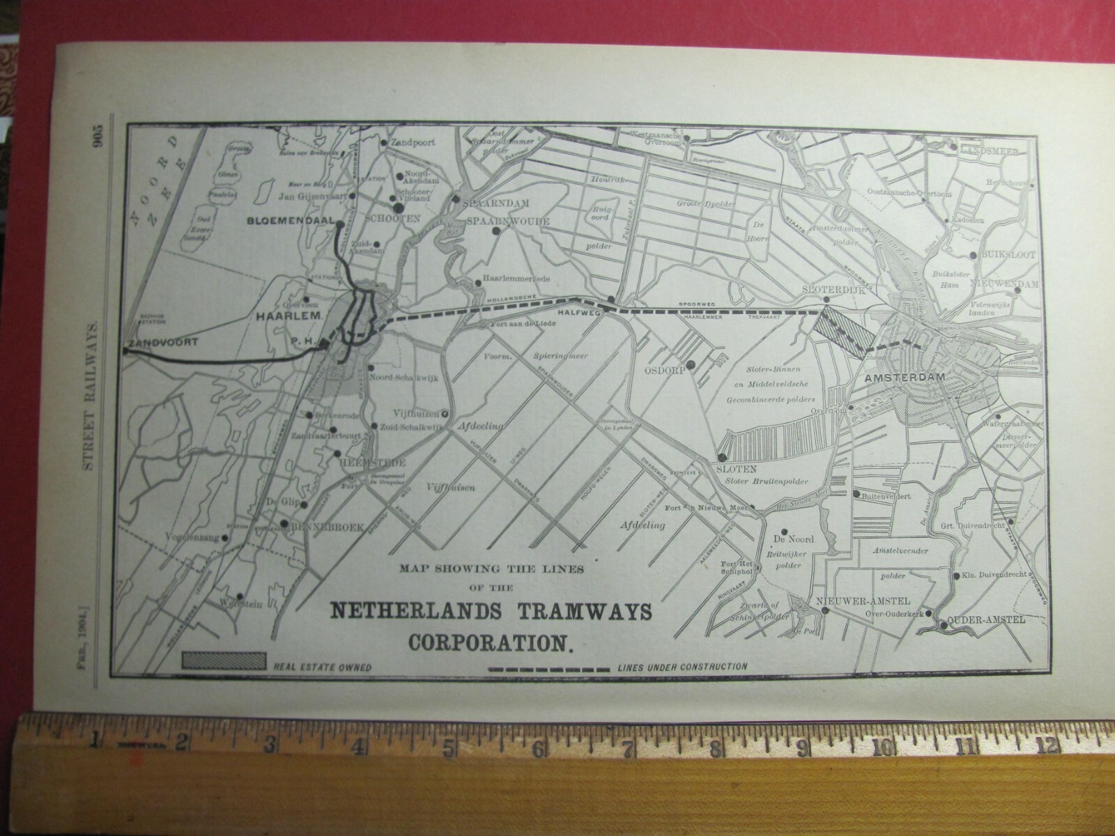 ORIGINAL 1904 NETHERLANDS TRAMWAYS CORPORATION SYSTEM MAP AMSTERDAM HAARLEM