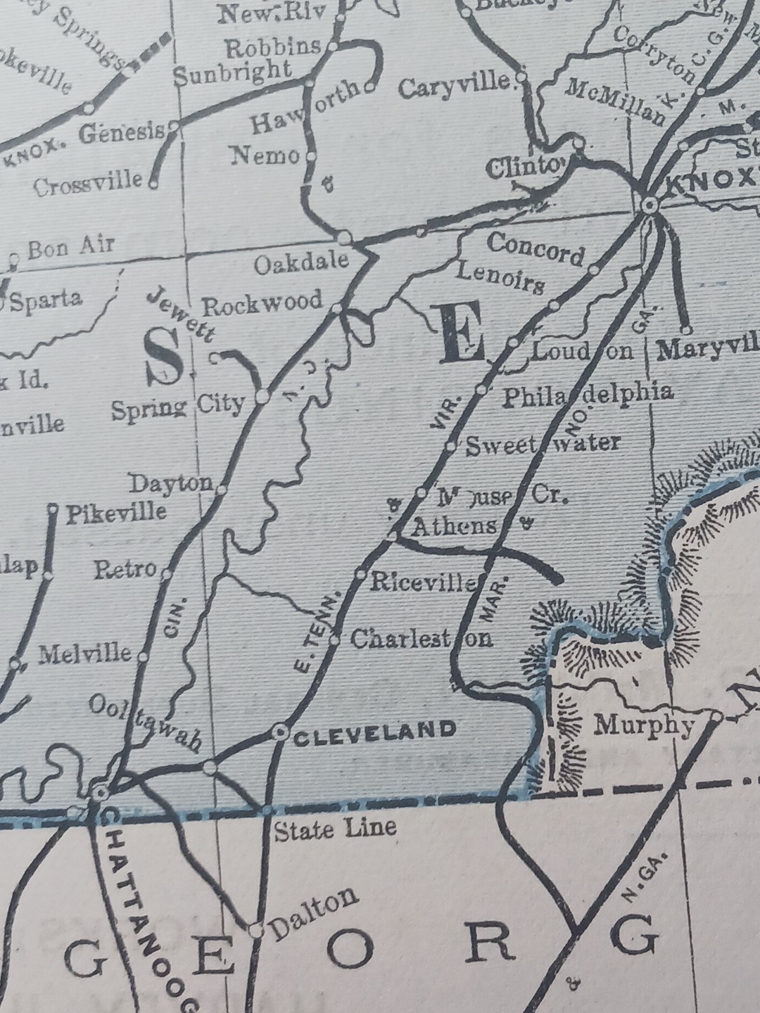 1892 Antique RAILROAD MAP Kentucky & Tennessee all Train Route Lines Mark 9×11″