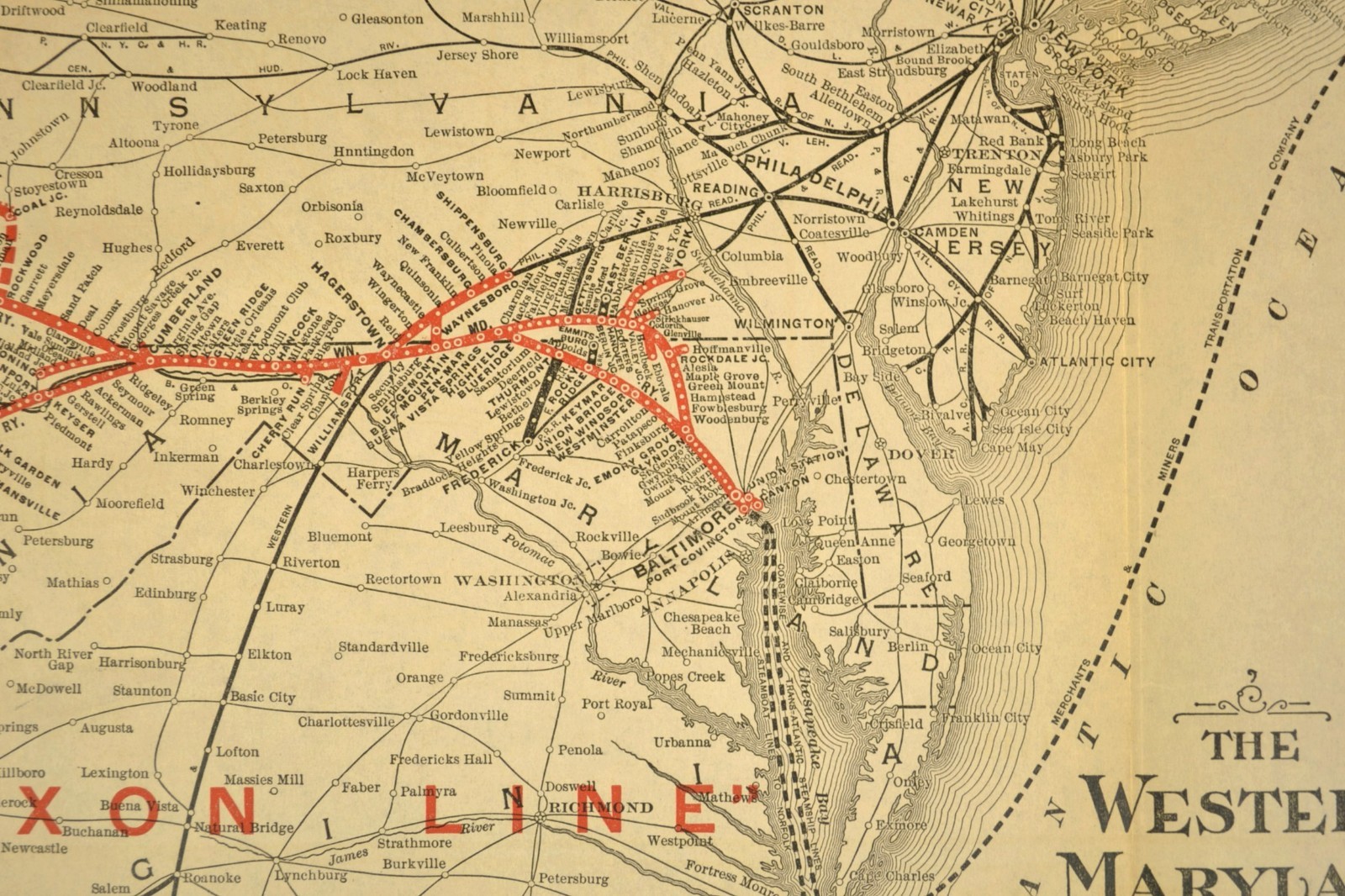 Antique WESTERN MARYLAND RAILWAY Map WM Railroad LARGE Mason Dixon Line