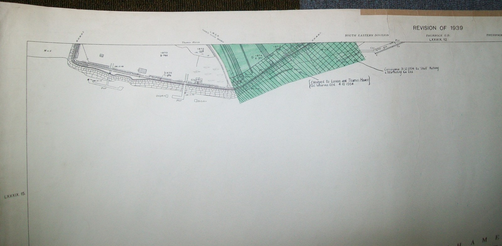 THAMES HAVEN BRANCH TERMINUS ESSEX ORDNANCE SURVEY MAP LMSR 1947 (1939 REVISION)