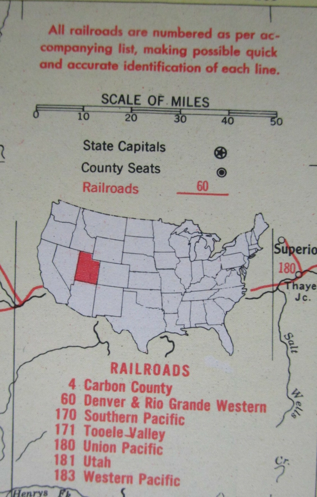 TX UT 1958 TEXAS RAILROAD MAP. PARIS & MT PLEASANT RR ~or~ UTAH 1950s