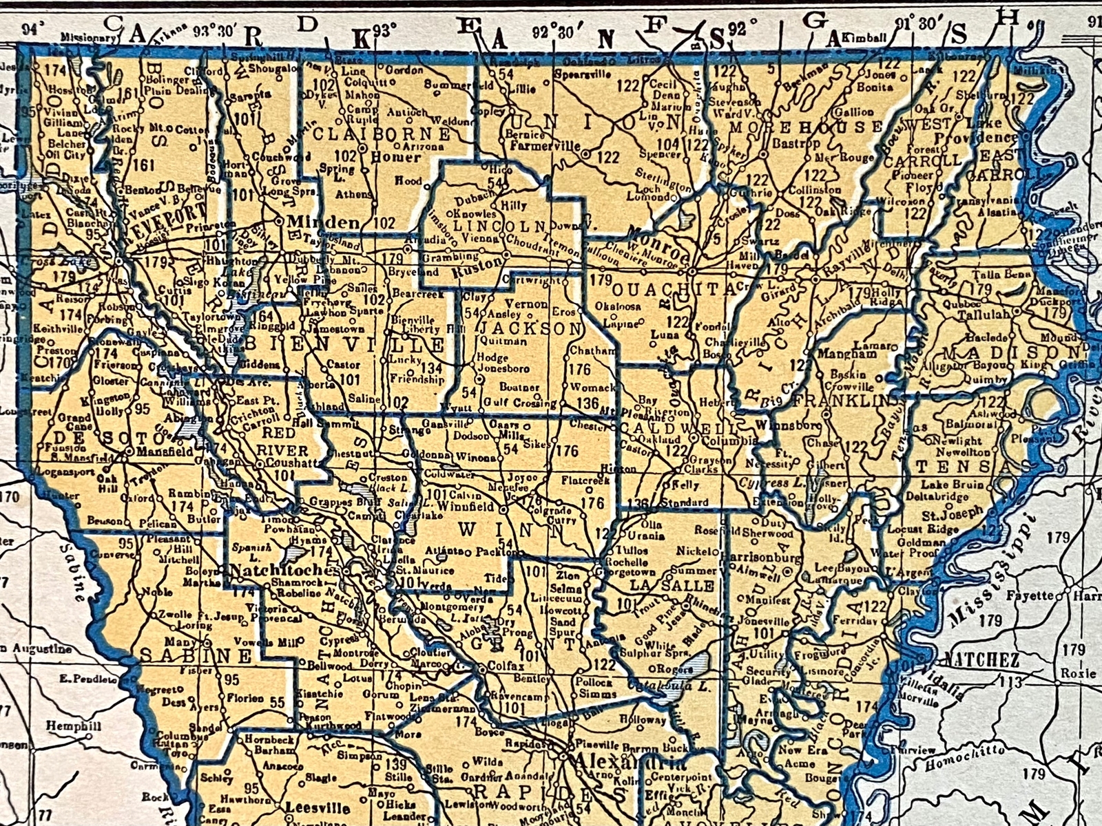 MAINE & LOUISIANA Original c 1935 County & Railroad Maps. Hammond & Co. 9×12″