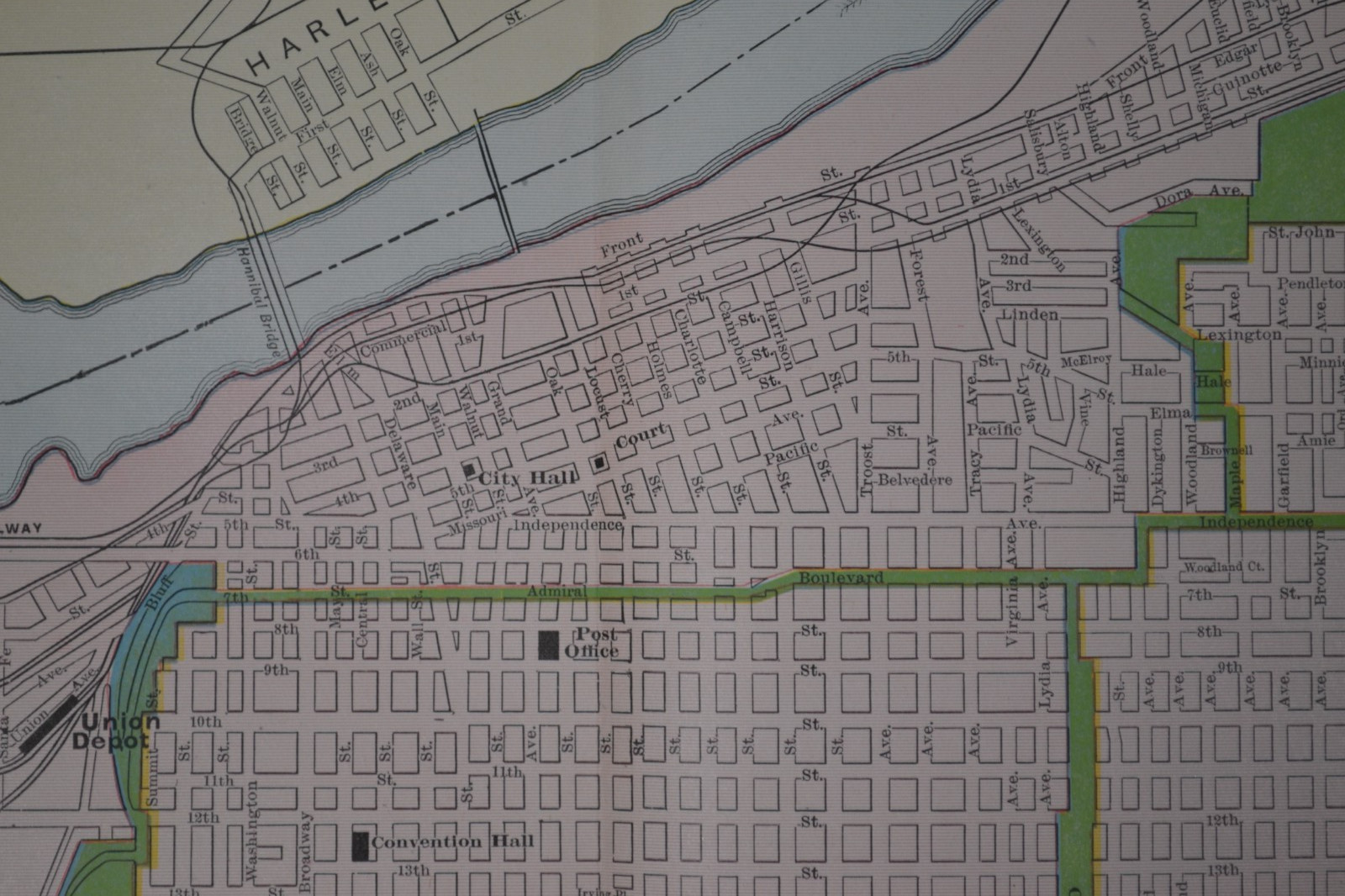KANSAS CITY – 1912 – RAND-McNALLY NEW COMMERCIAL ATLAS – SHOWS RAILROADS