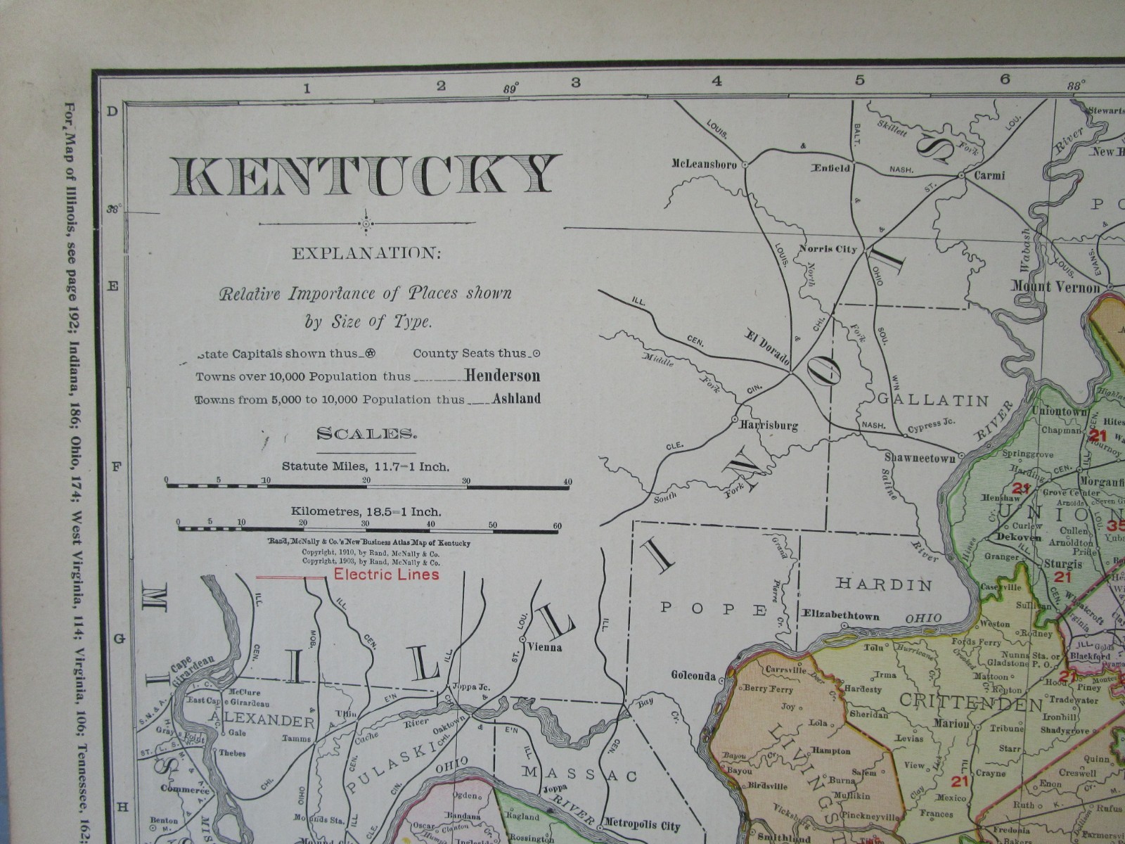 KY 1903, 1910 DATED KENTUCKY RAILROAD Map. McNally Business. INTERURBAN ELCTRIC