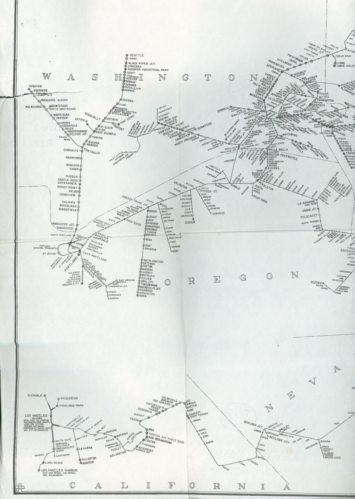1962 Sept. Union Pacific District System Map Railroad Route Northwestern South