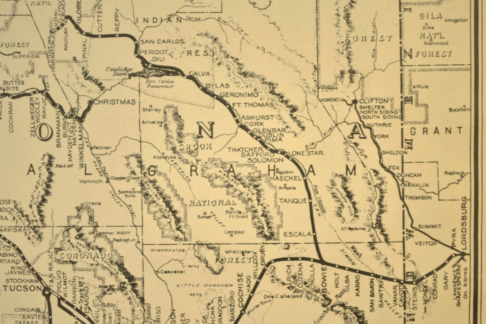 Southern Pacific Railroad Map Tucson Division Yuma Arizona Christmas Branch
