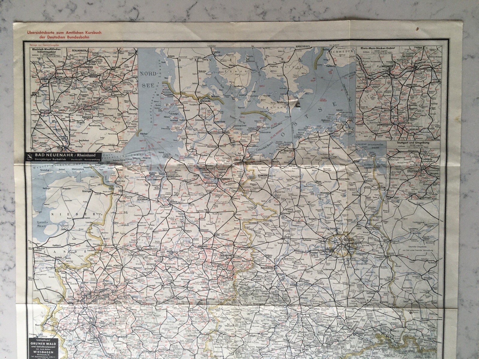 VINTAGE BAD NEUENAHR GERMANY EUROPEAN RAILROAD MAP TEX-SCHMELZ TRAUBENZUCKER