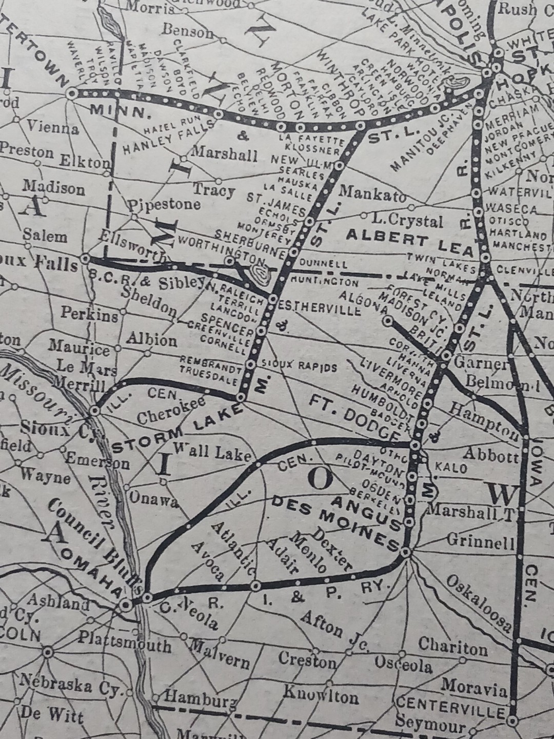 1901 Railway Map MINNEAPOLIS & ST LOUIS RAILROAD + Connections All Train Routes
