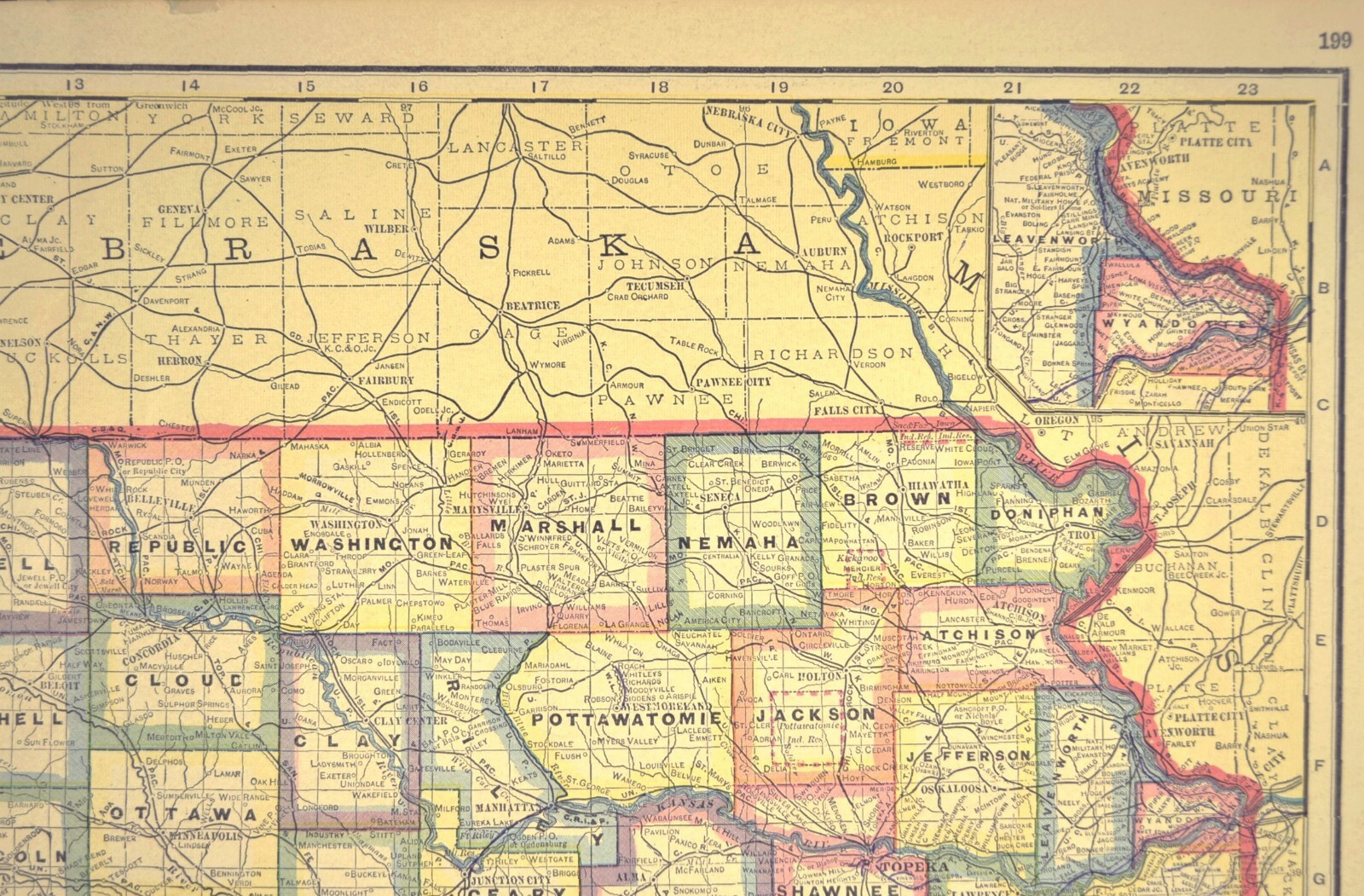 Antique KANSAS Map Railroad LARGE Original AT&SF Missouri Pacific RR MKT