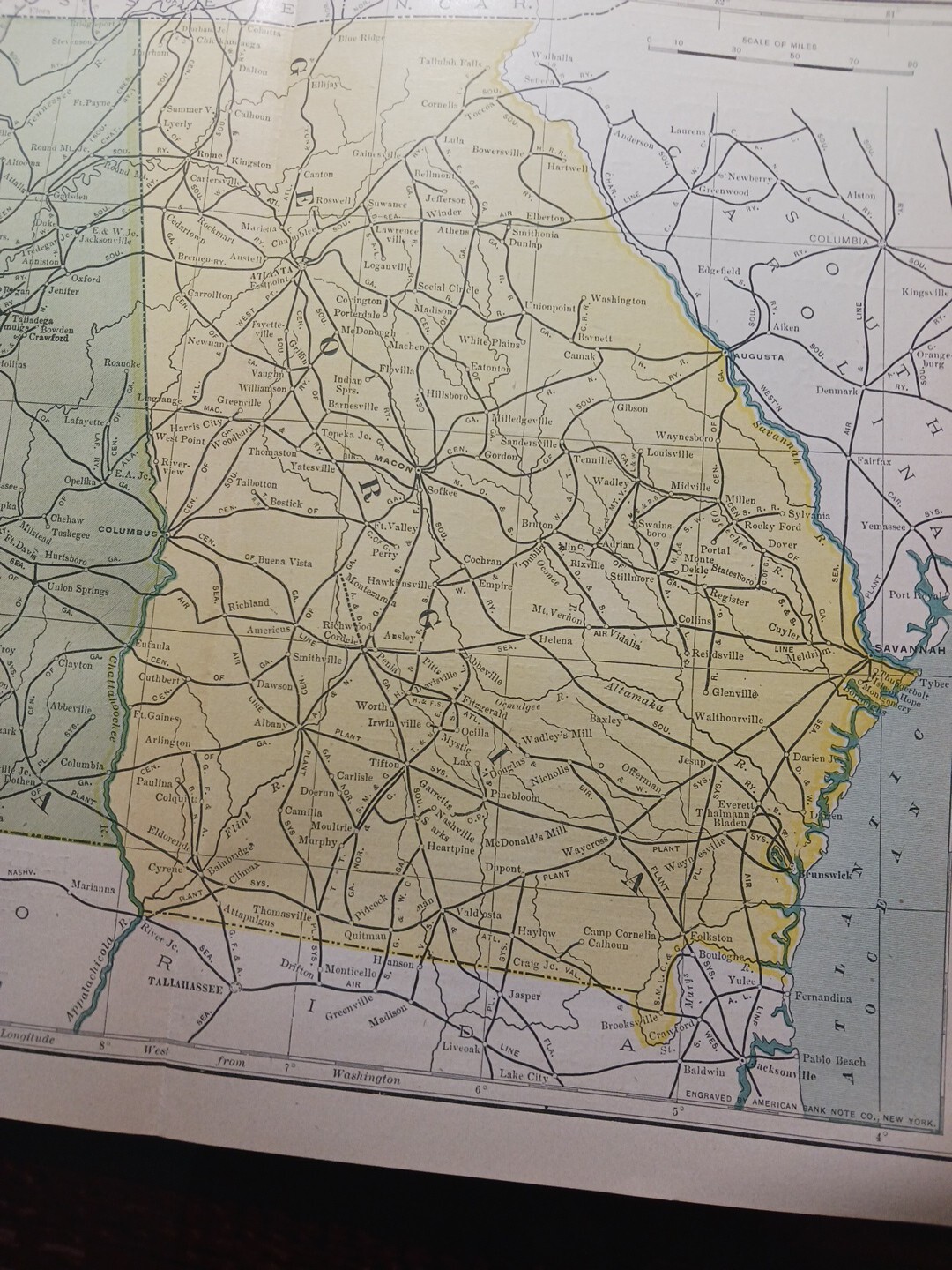 1902 Dated Train Route Map ALABAMA GEORGIA all Railroad Lines Stations 11″×9″