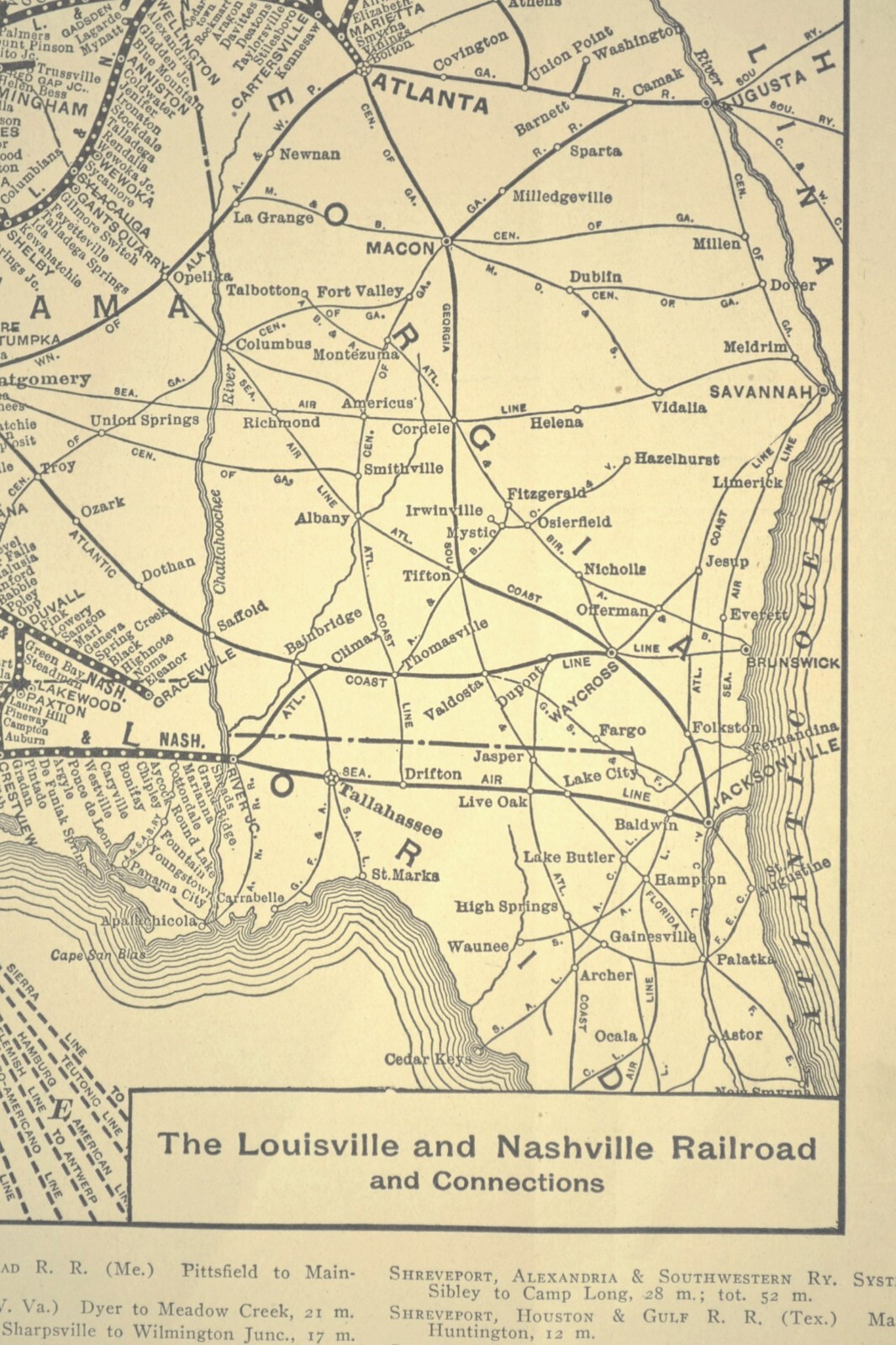 Vintage LOUISVILLE and NASHVILLE Railroad Map New Orleans Pensacola ca 1914