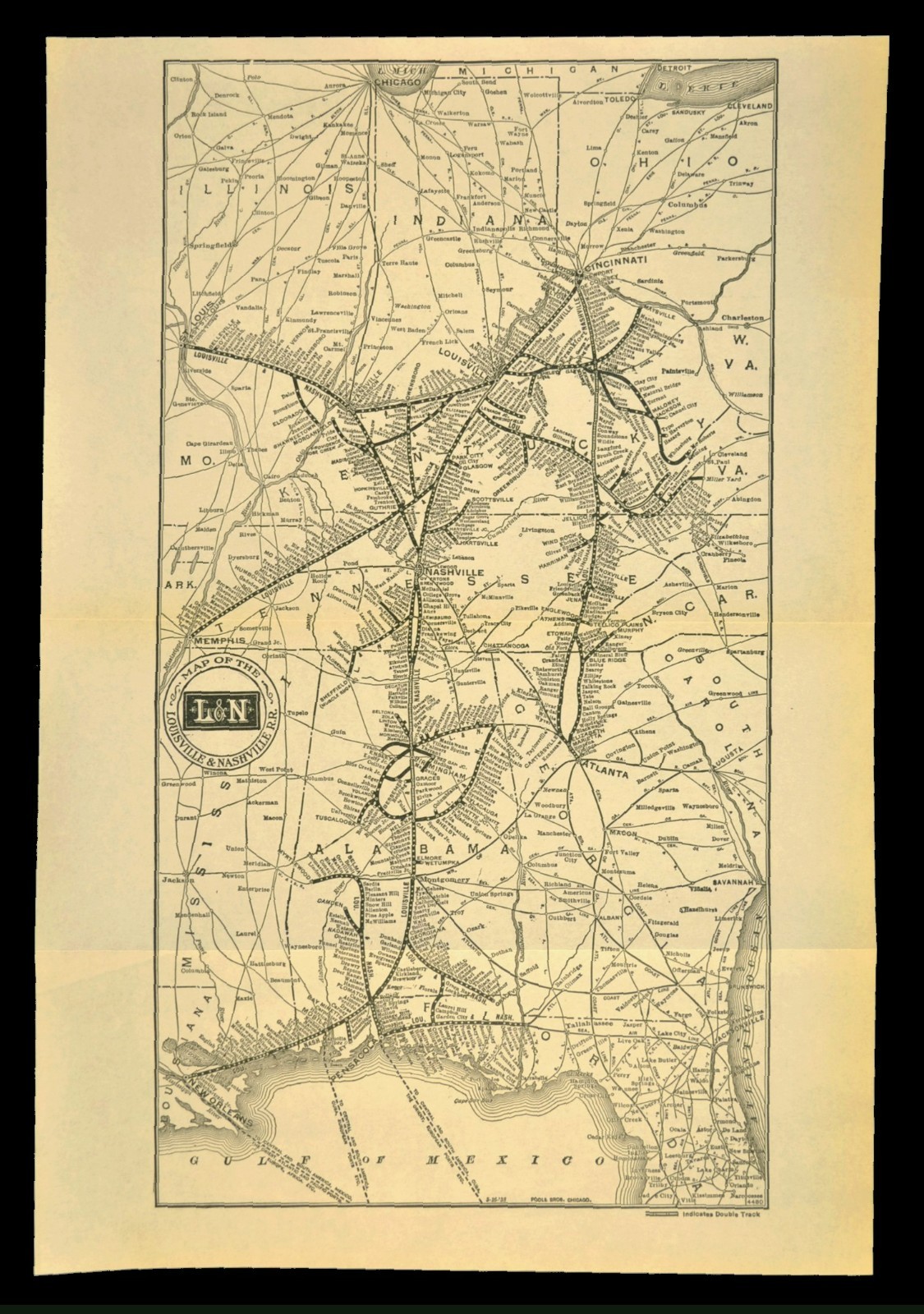 1938 Louisville & Nashville Railroad Map L&N RR Railway Pensacola Florida