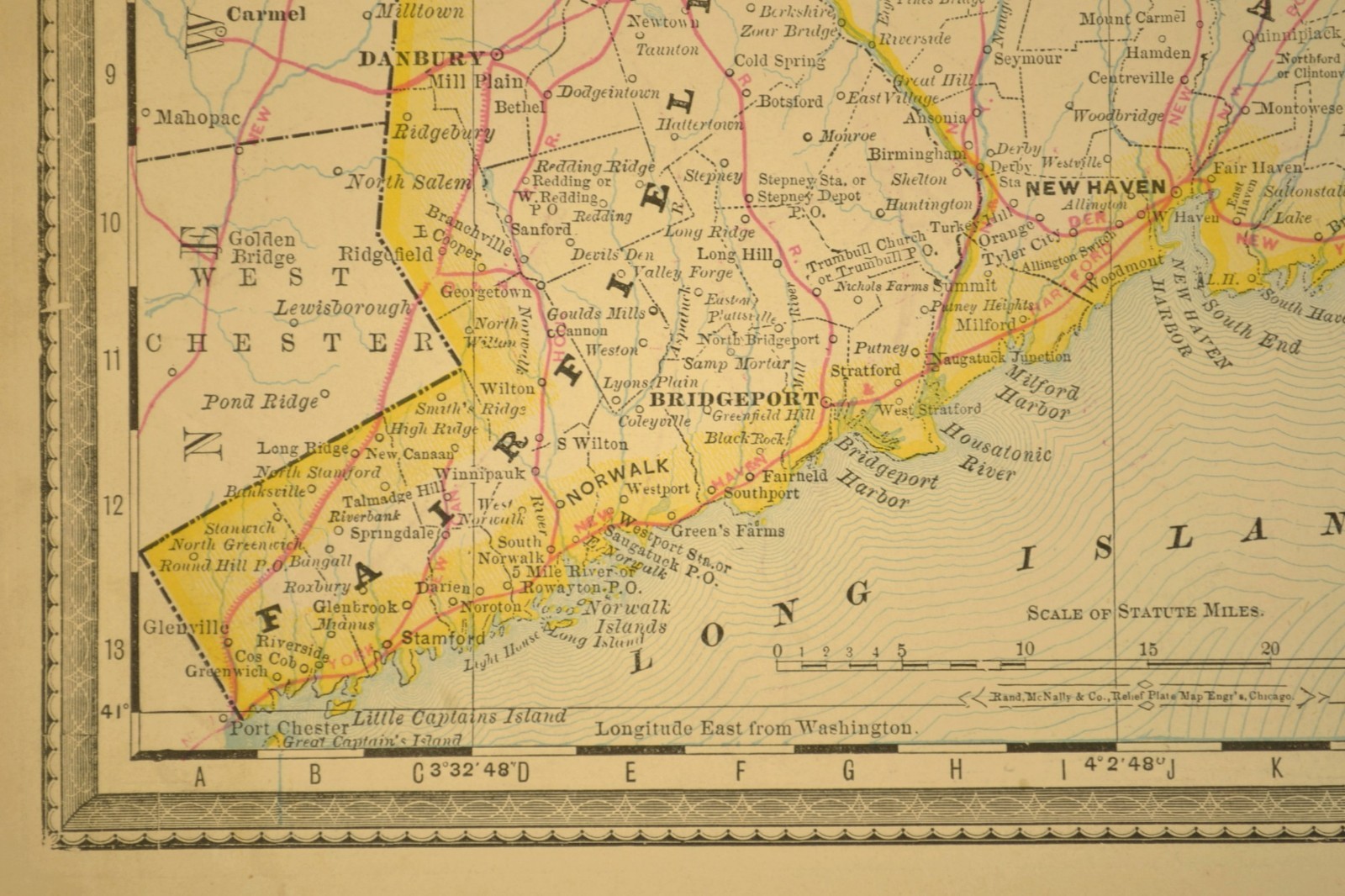 Antique CONNECTICUT Railroad Map NY&NE RR New York & New England RR The Air Line