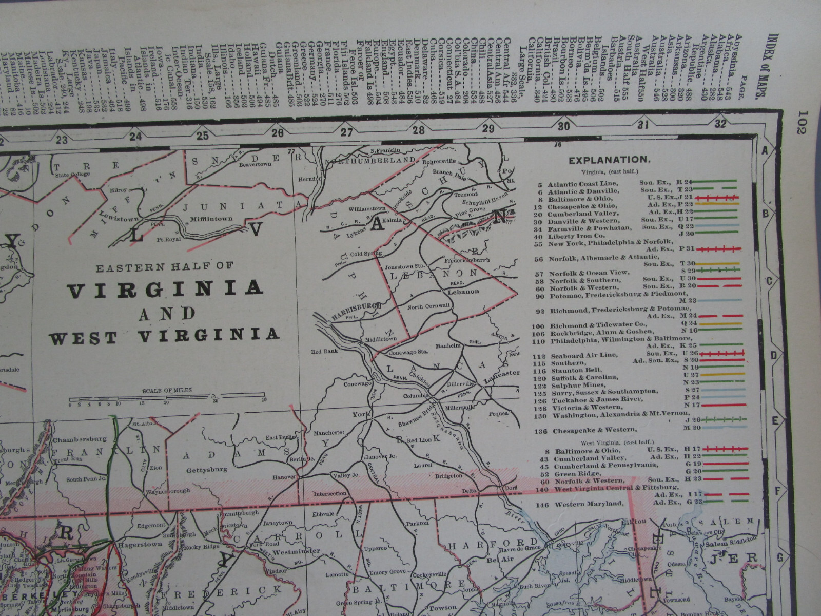 VA WV 1897 EASTERN VIRGINIA, W. VA STEAM RAILROAD Map. FARMVILLE & POWHATAN RR