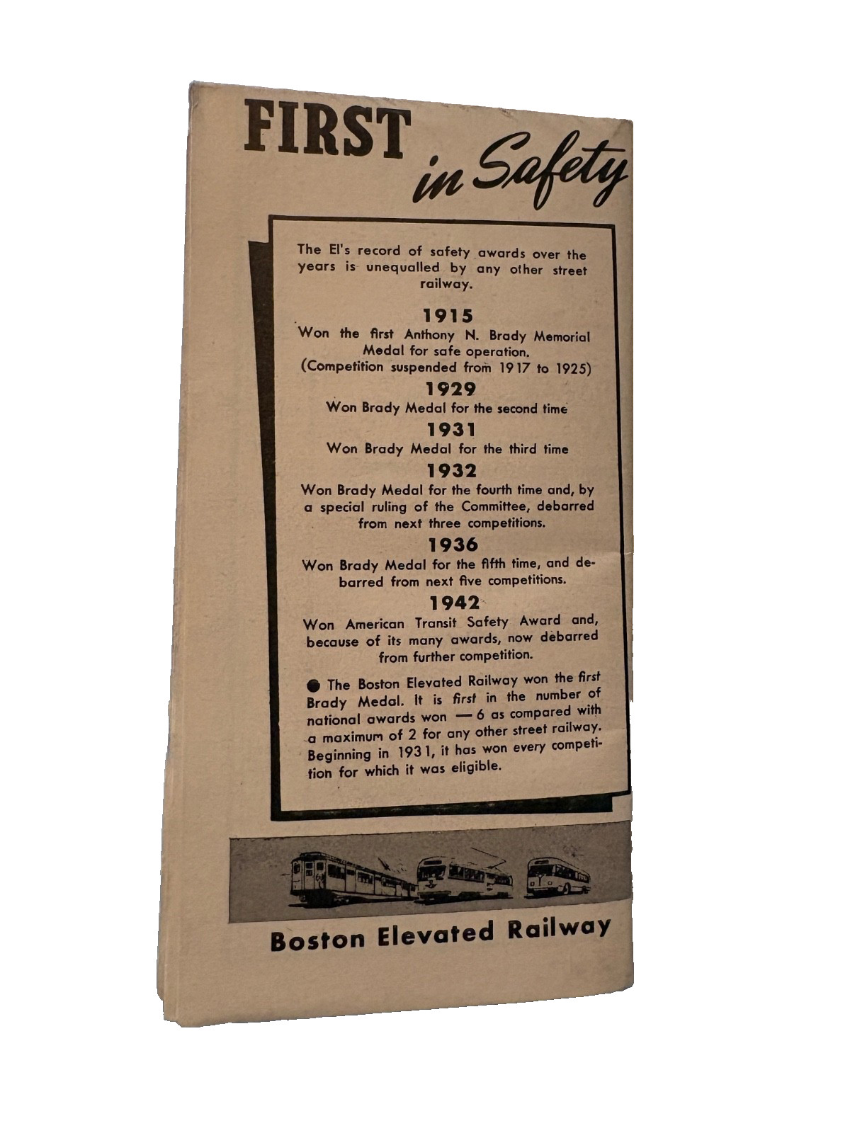 Boston Elevated Railway Route Map 6th Edition Transit Foldout & Travel Info book