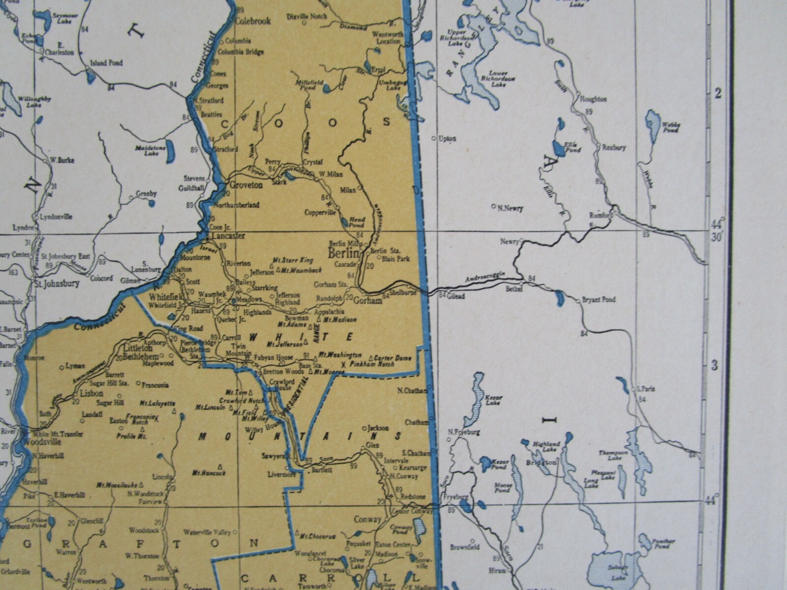NV NH PRE WWII 1939 NEVADA RAILROAD Map TONAPAH TIDEWATER RR ~or~ NEW HAMPSHIRE