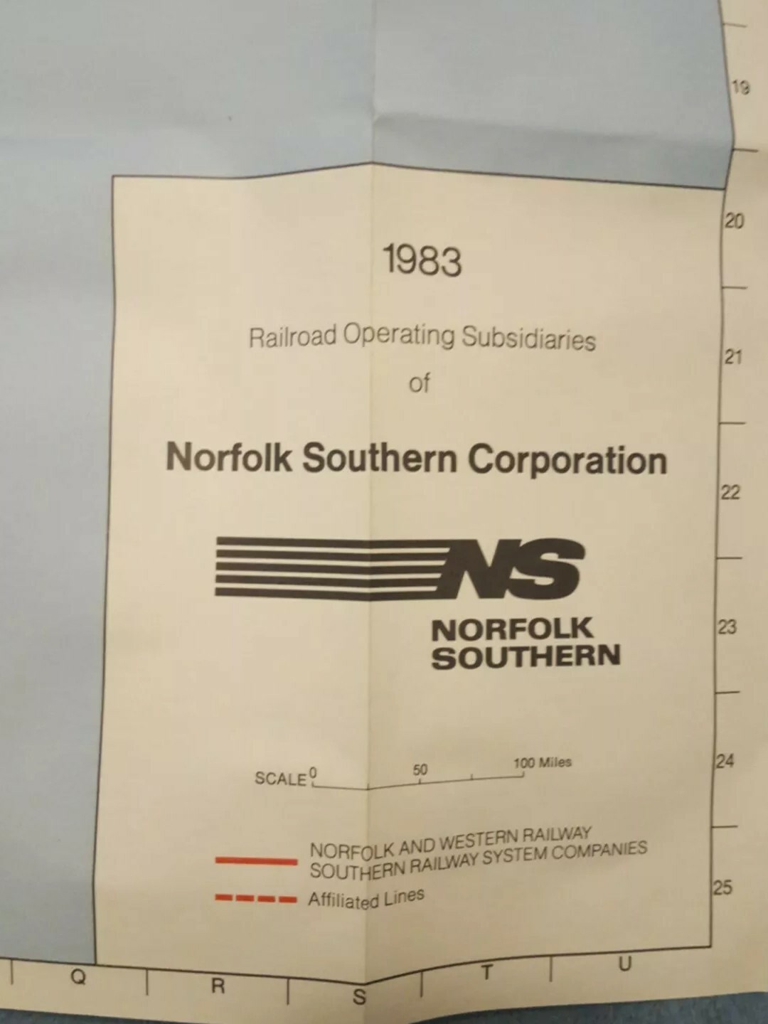 1983 Map Of NS/Norfolk Southern Corporation Operating Subsidaries-SOU + N&W Used