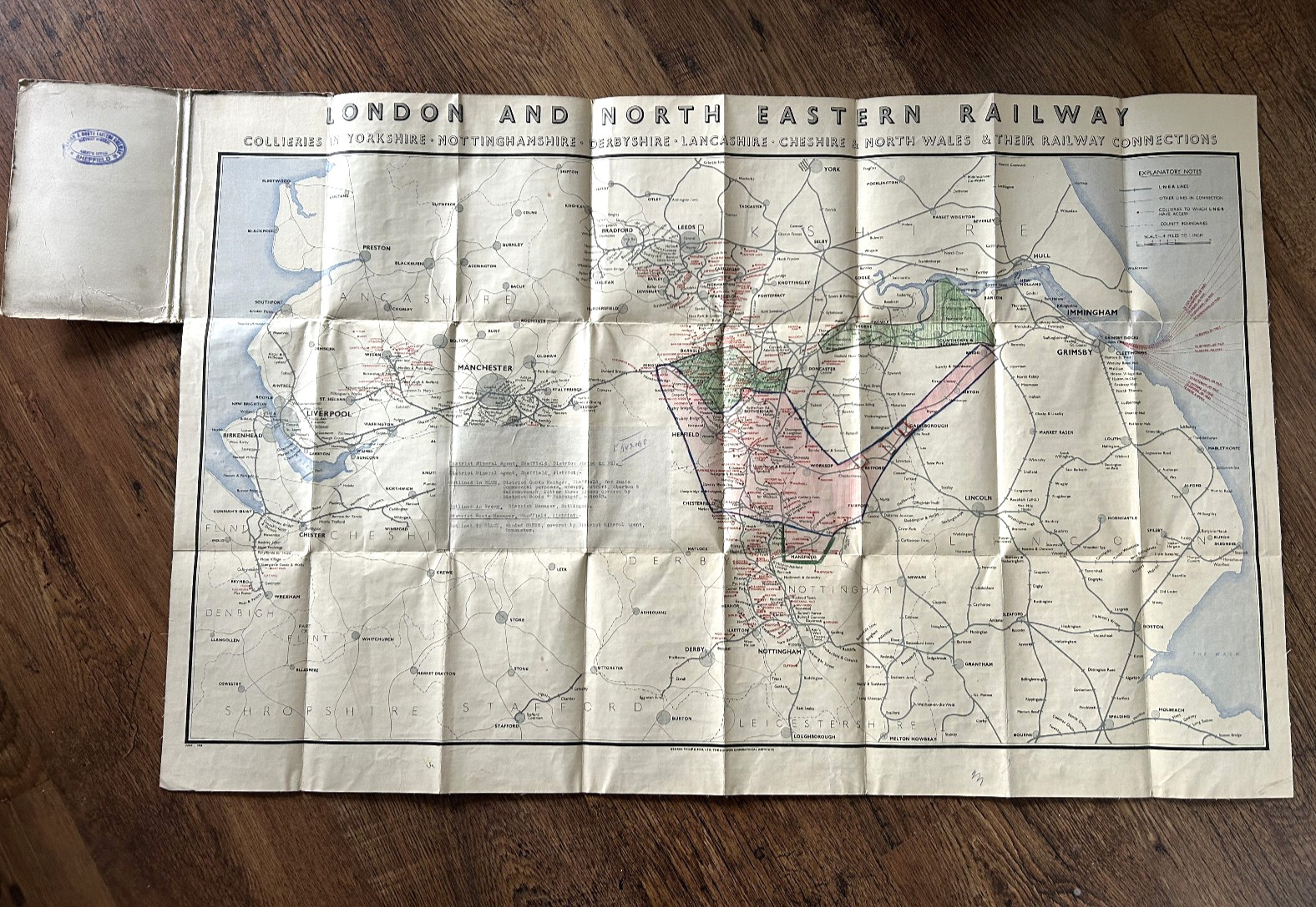 LNER Colliery Railway Map Linen 1936 Yorks Notts Derbys Lancs Cheshire N Wales