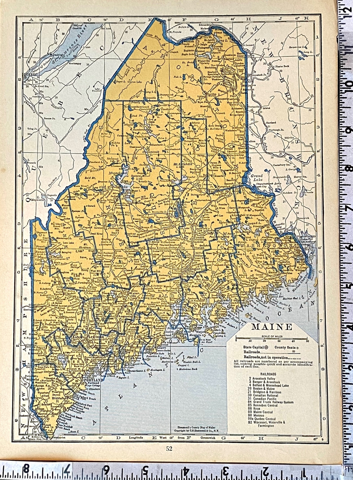 MAINE & LOUISIANA Original c 1935 County & Railroad Maps. Hammond & Co. 9×12″