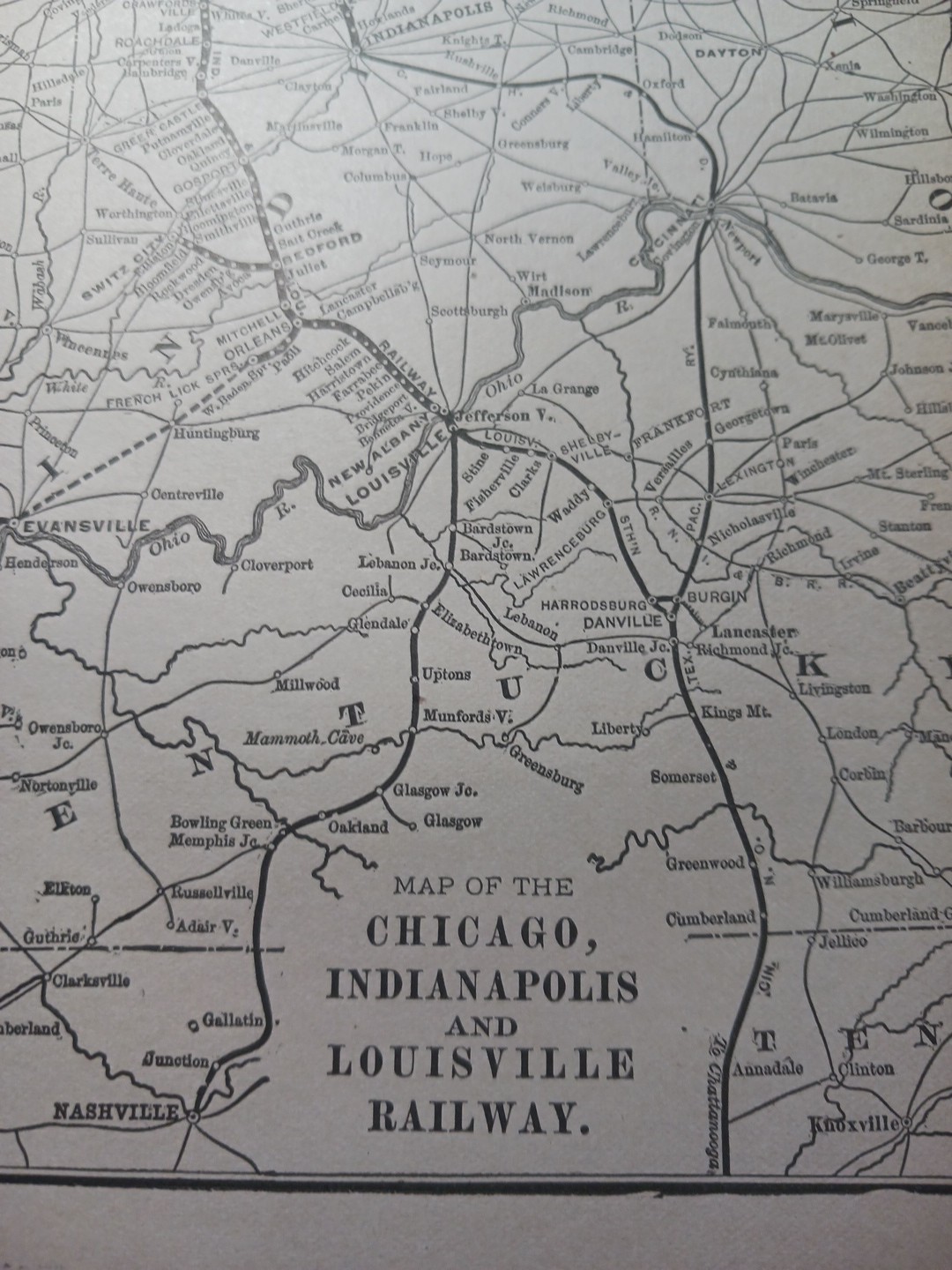 ~1898 Train Route Map CHICAGO INDIANAPOLIS & LOUISVILLE RAILWAY railroad station