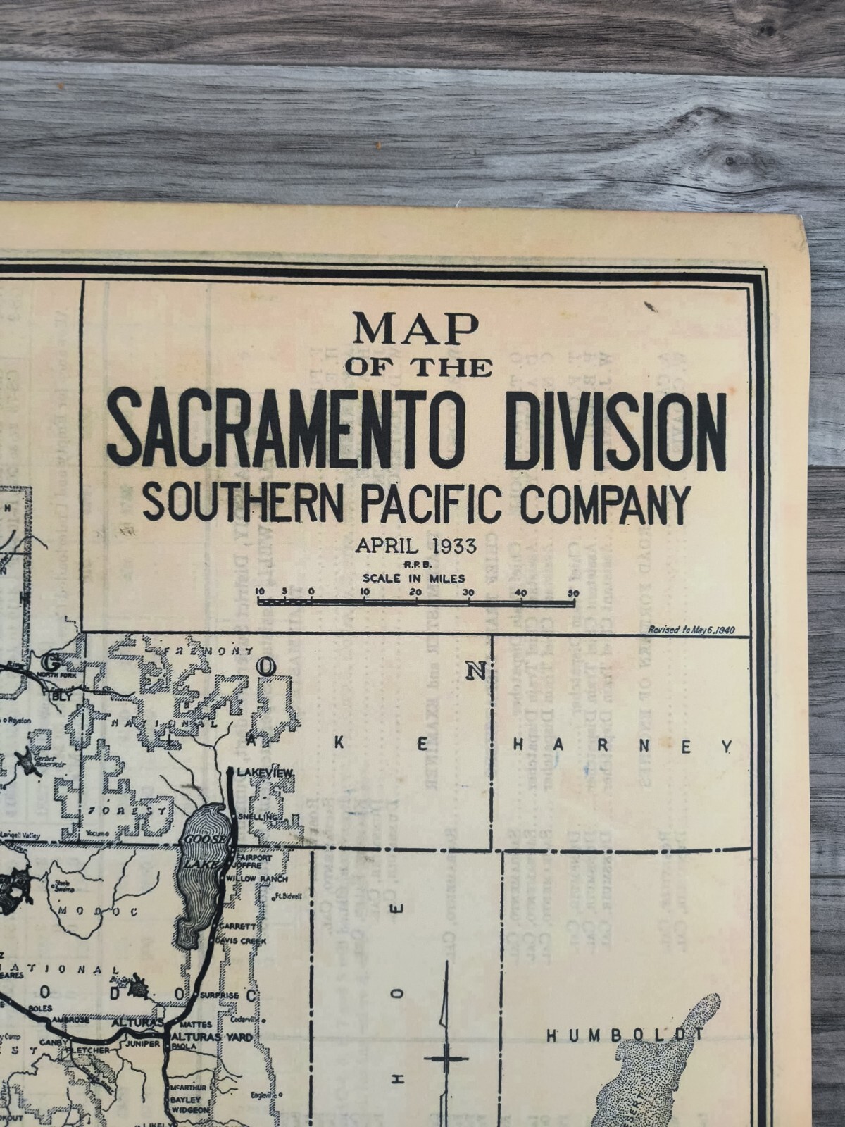 1933 Southern Pacific Railroad Sacramento Division Map Wall Poster Decor