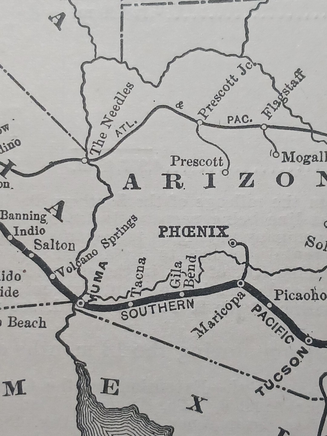~1898 ANTIQUE Railroad Map SOUTHERN PACIFIC COMPANY LINES Pacific System CA AZ