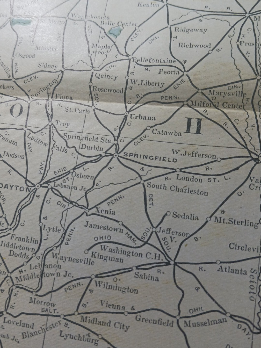 1906 Dated Train Route Map OHIO all Railroad Lines Stations Towns 11″×9″