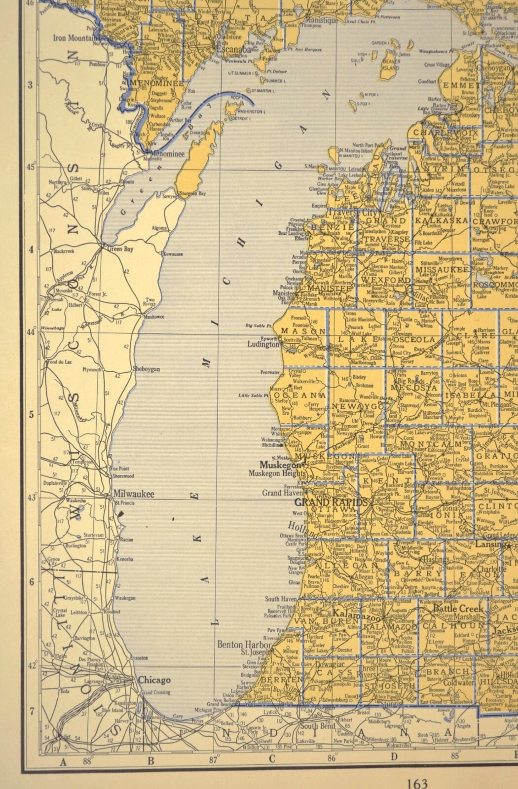 ca1939 MICHIGAN Railroad Map Depot Towns SP RR Historic Original Atlas Map