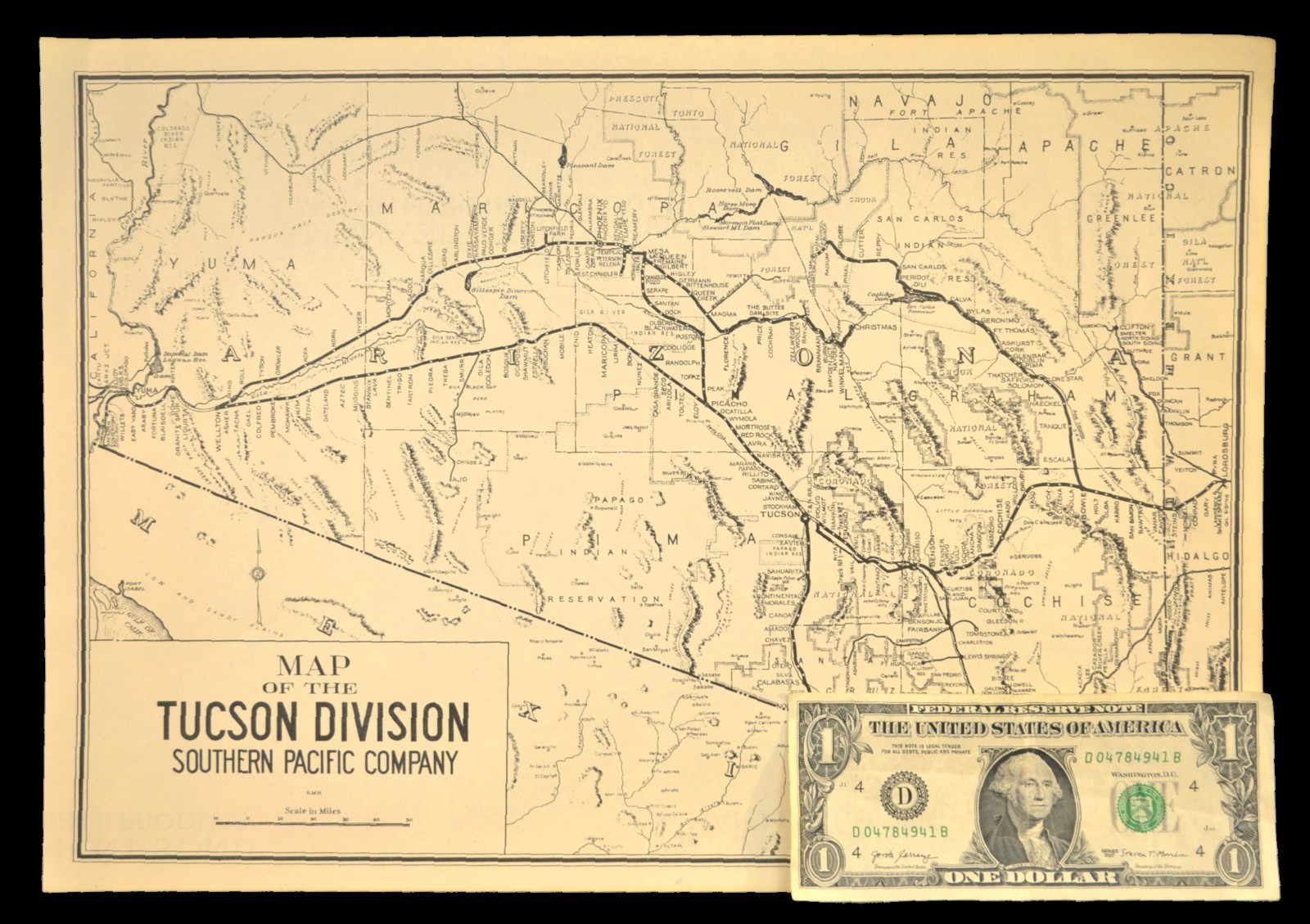 Southern Pacific Railroad Map Tucson Division Yuma Arizona Christmas Branch