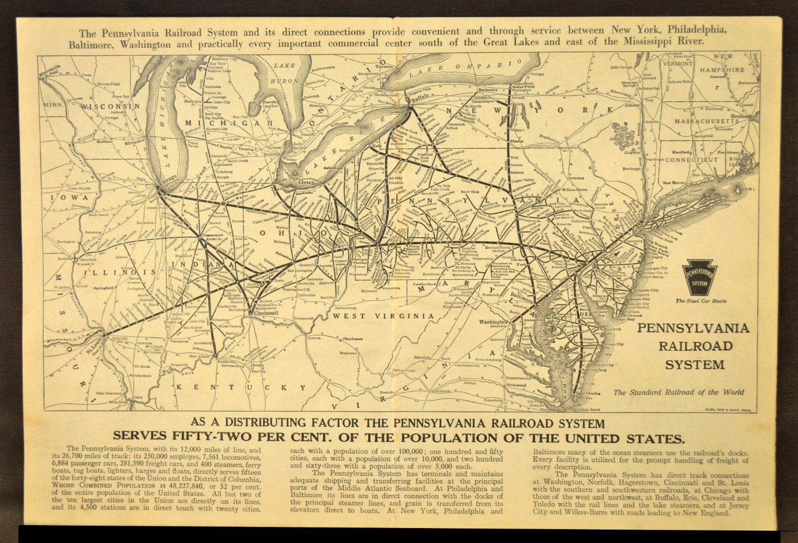 Vintage Pennsylvania Railroad Map PRR Railway System Old Original Antique