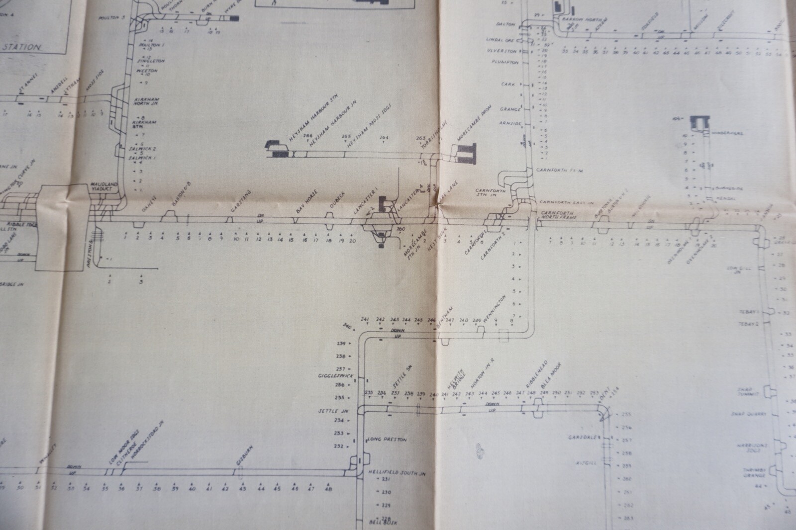 c1960s Preston Division Linen Track Route Plan Railway Map
