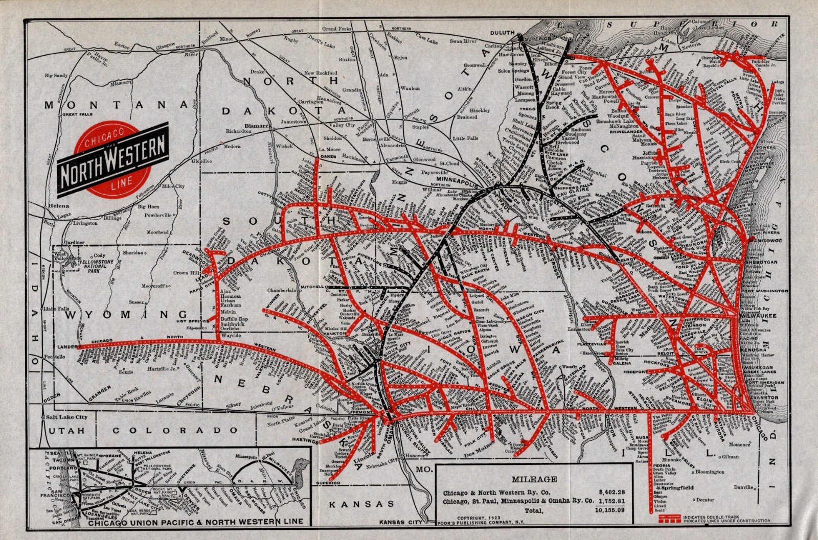 1923 Antique Chicago Northwestern Railway Map North Western Railroad Map 3141