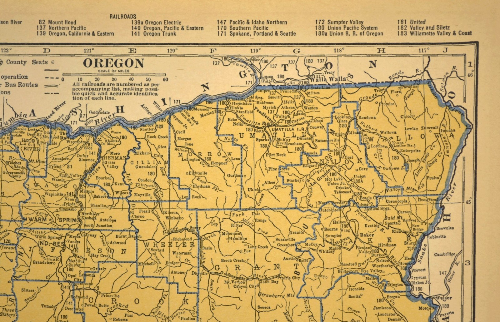 ca1939 OREGON Railroad Map Depot Towns SP RR Historic Original Atlas Map