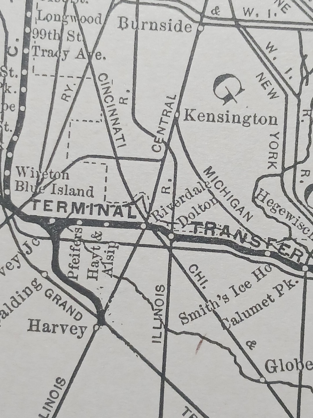 ~1898 Train Route Map CHICAGO TERMINAL TRANSFER RAILROAD Stations Depots Marked