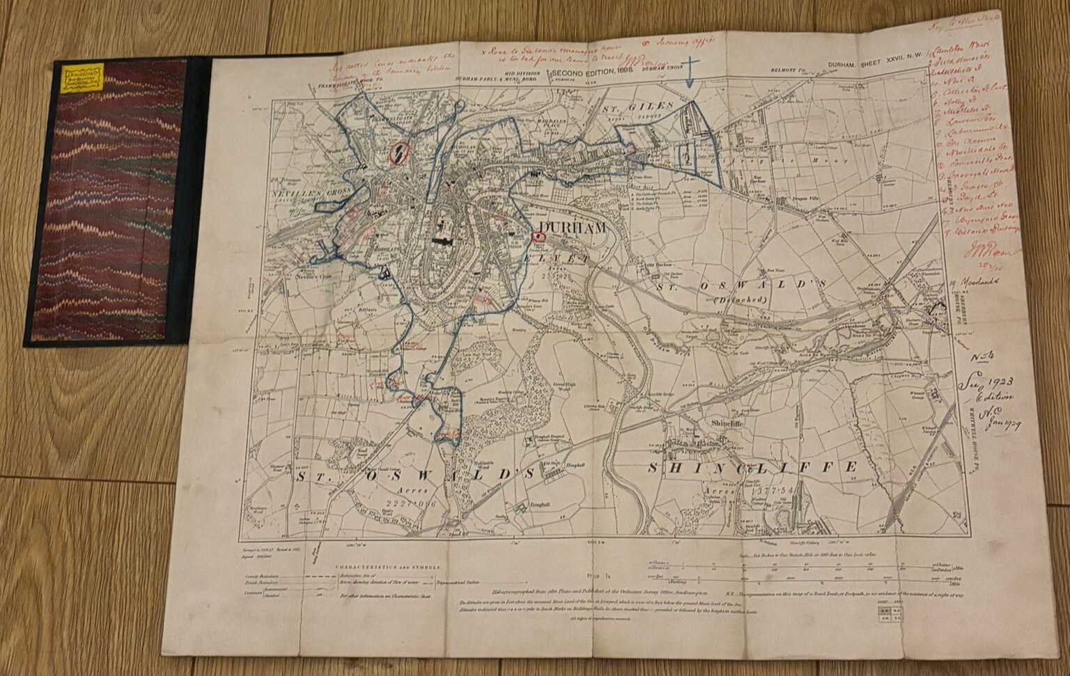 NER Durham Map 1898 Railway Parcels delivered Handwritten Nevilles Cross 1905