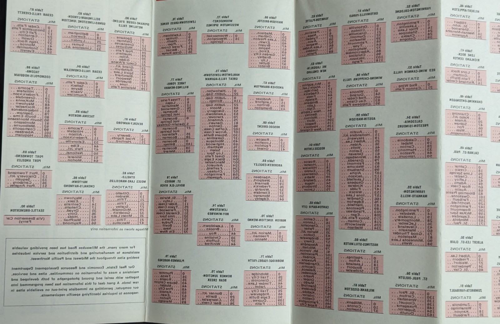 ***VINTAGE 1973 MILWAUKEE ROAD RAILROAD U.S.A. SYSTEM MAP W/ STATION LISTS***