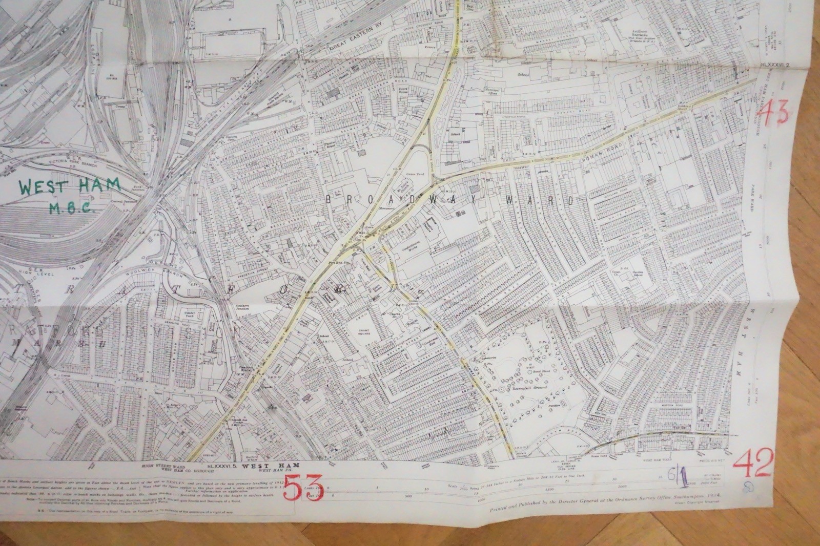 1916 West Ham Stratford Hackney East London GER Railway OS Railway Map **