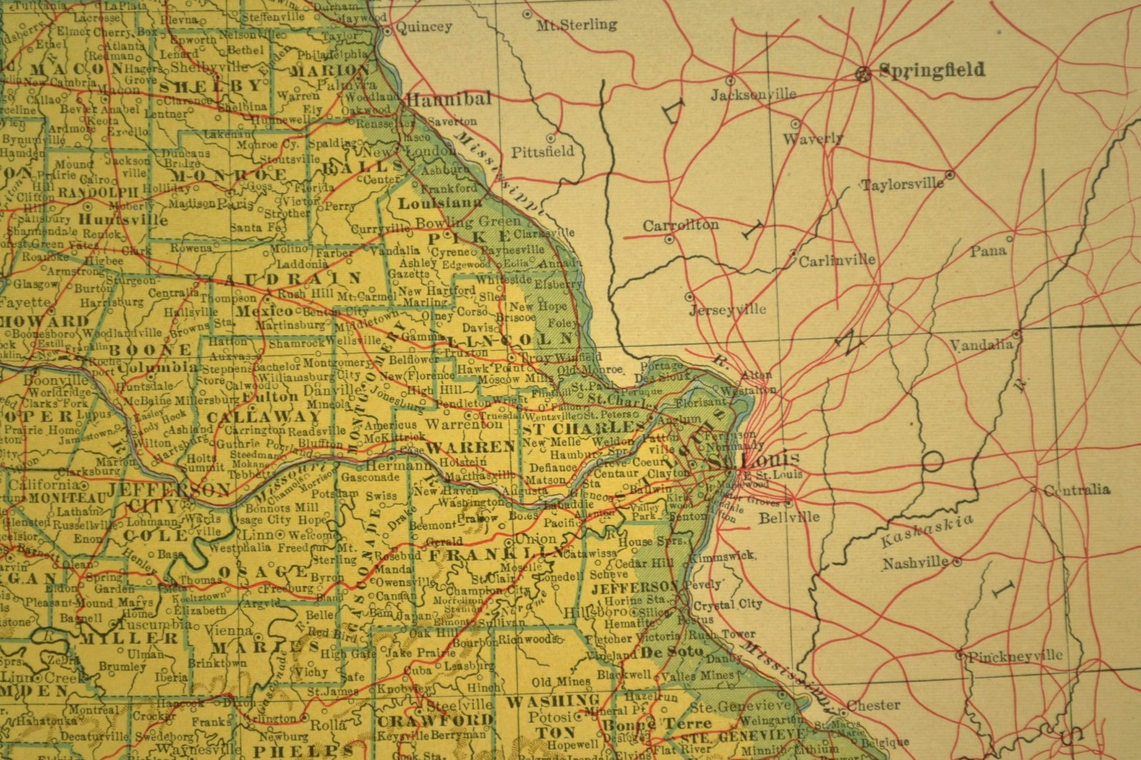 ca 1920 MISSOURI Map of Missouri Railroad Map St Louis Kansas City Atlas Map