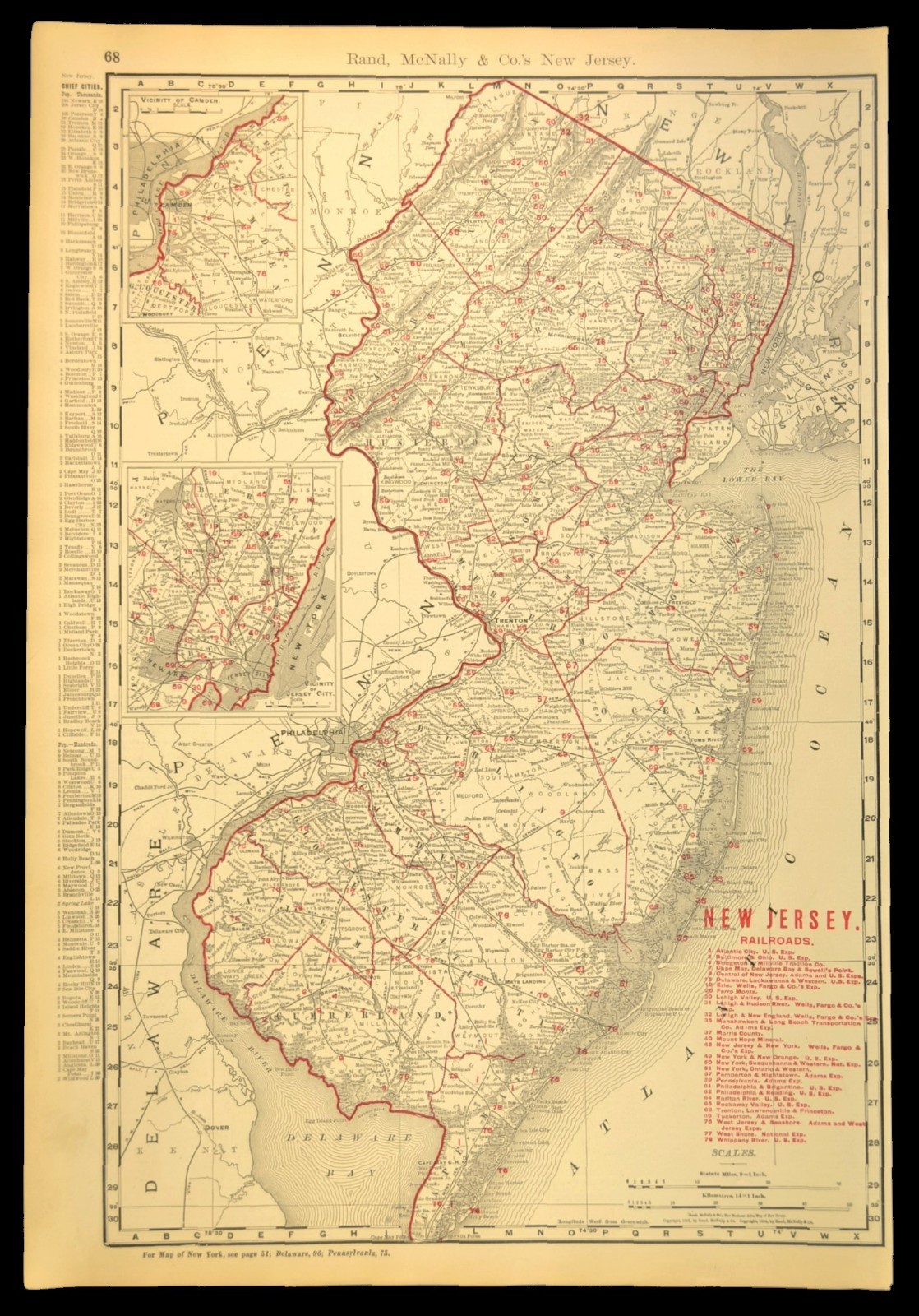 1901 Antique New Jersey Railroad Map Large Atlas West Jersey & Seashore RR DATED