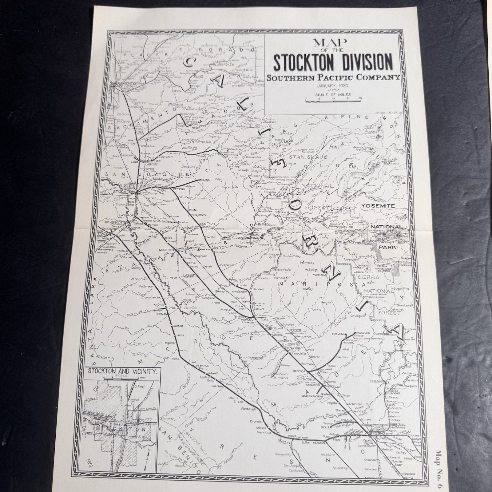 Vtg Southern Pacific Railroad Double Sided Map Western & Stockton Div Map 5 & 6