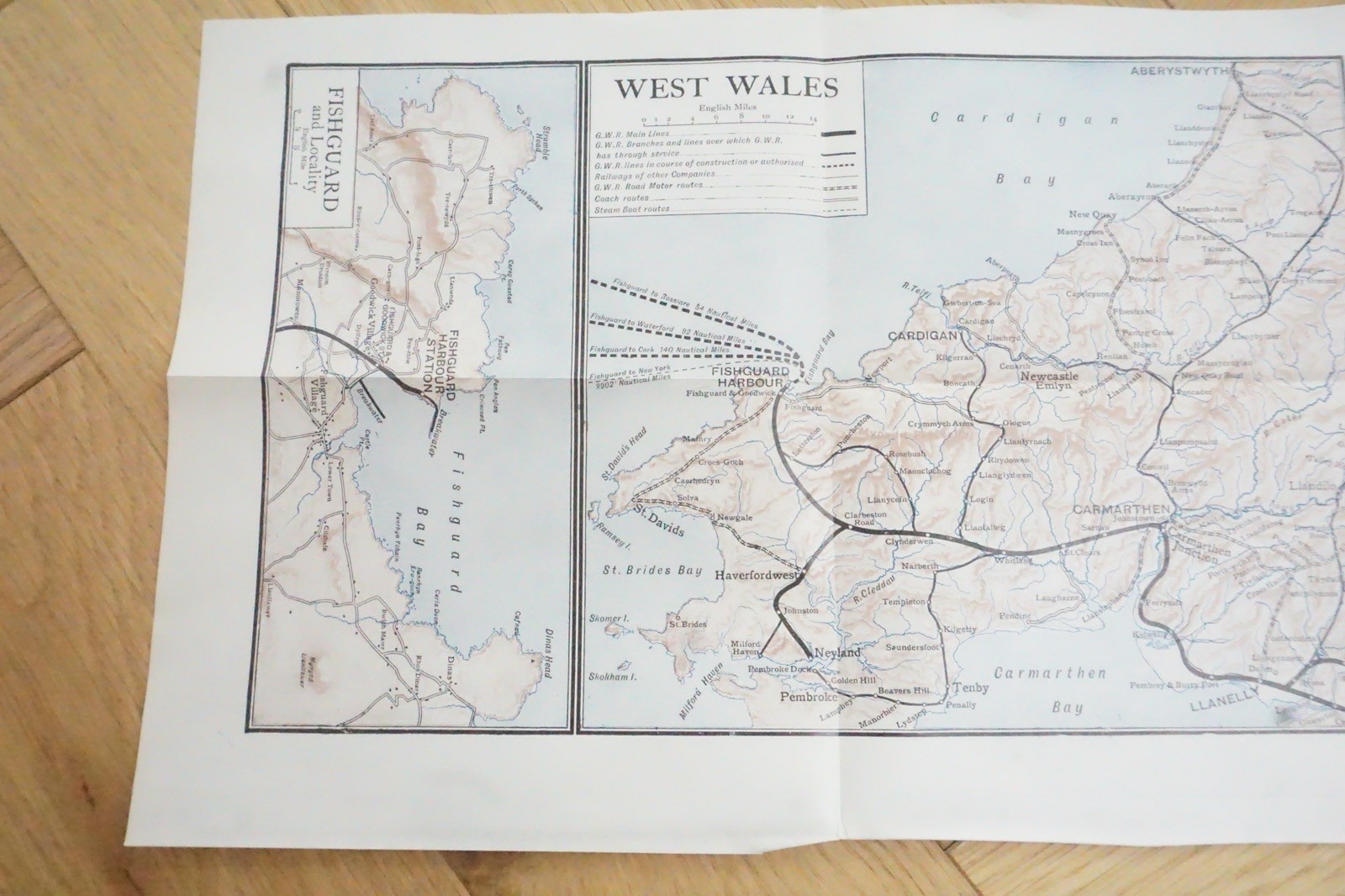 1913 GWR West Wales & Fishguard Original Railway Map