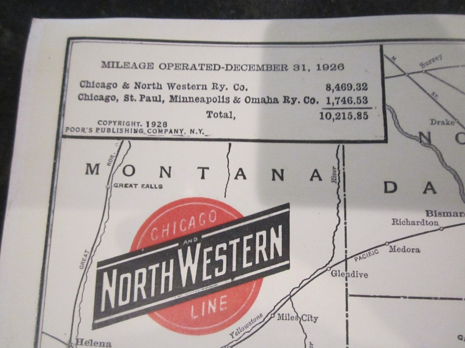 1928 MAP OF NORTH WESTERN & CHICAGO UNION LINES- 17″ X 11″ – HEAVY STOCK PAPER