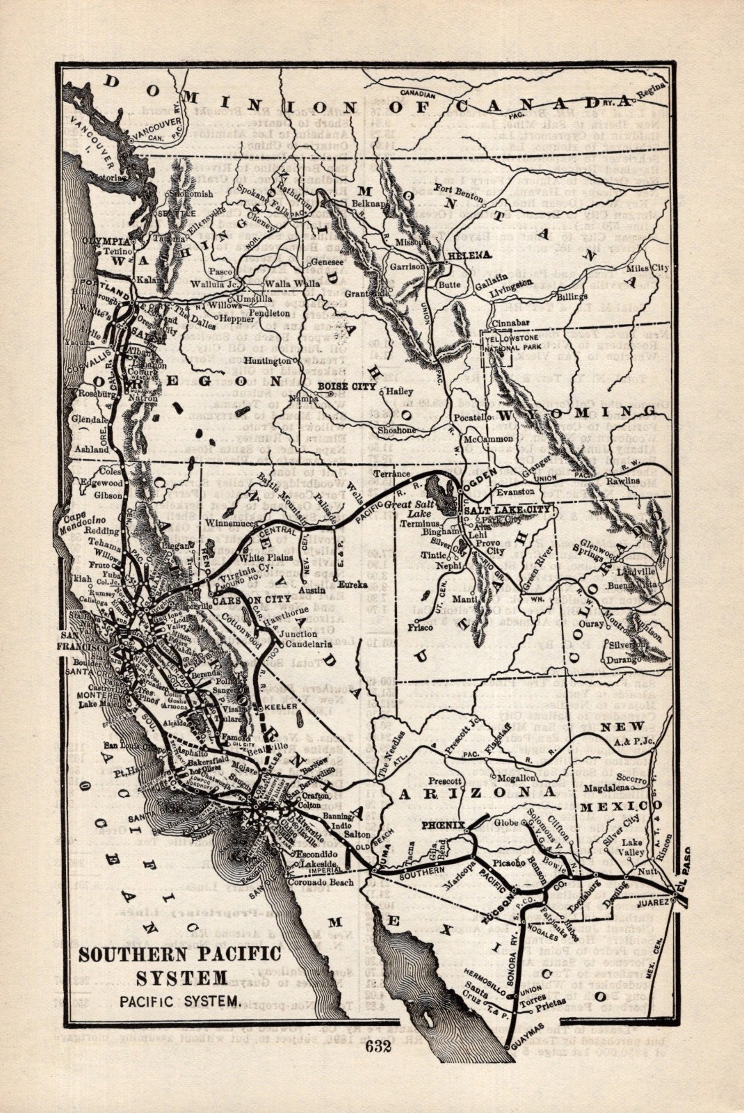 1903 Antique Southern Pacific Railroad Map Pacific System Railway Map 2679