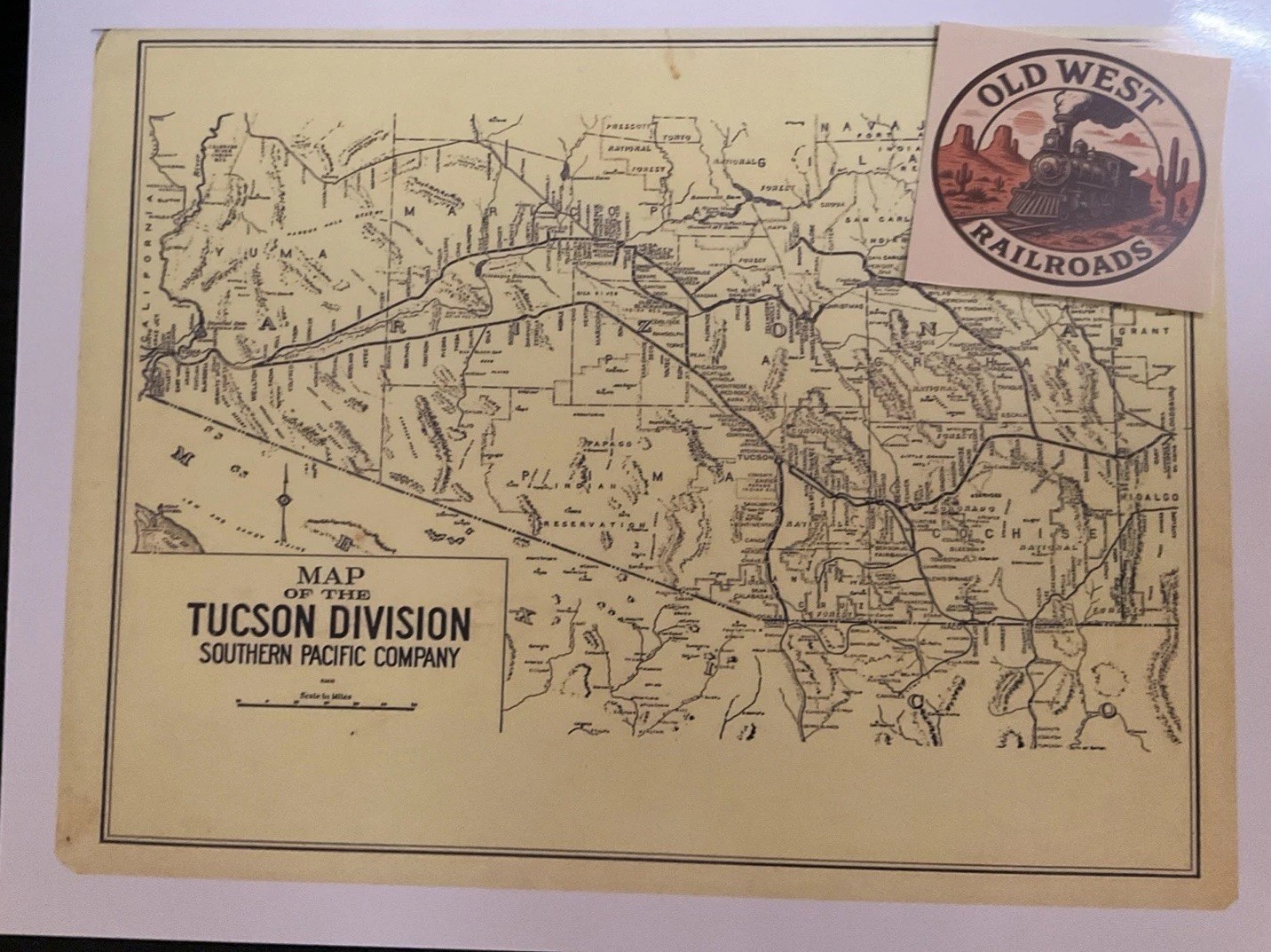 Tucson Division Map Southern Pacific Railroad Arizona 1951