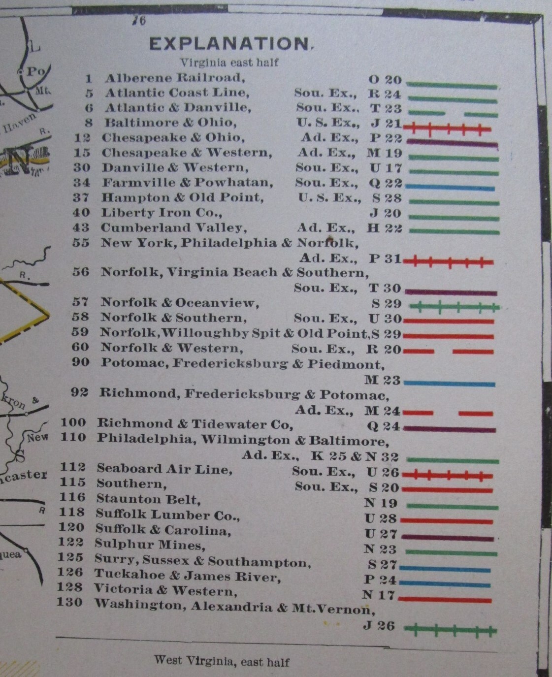 VA WV 1898 EASTERN VIRGINIA, W. VA STEAM RAILROAD Map. FARMVILLE & POWHATAN RR