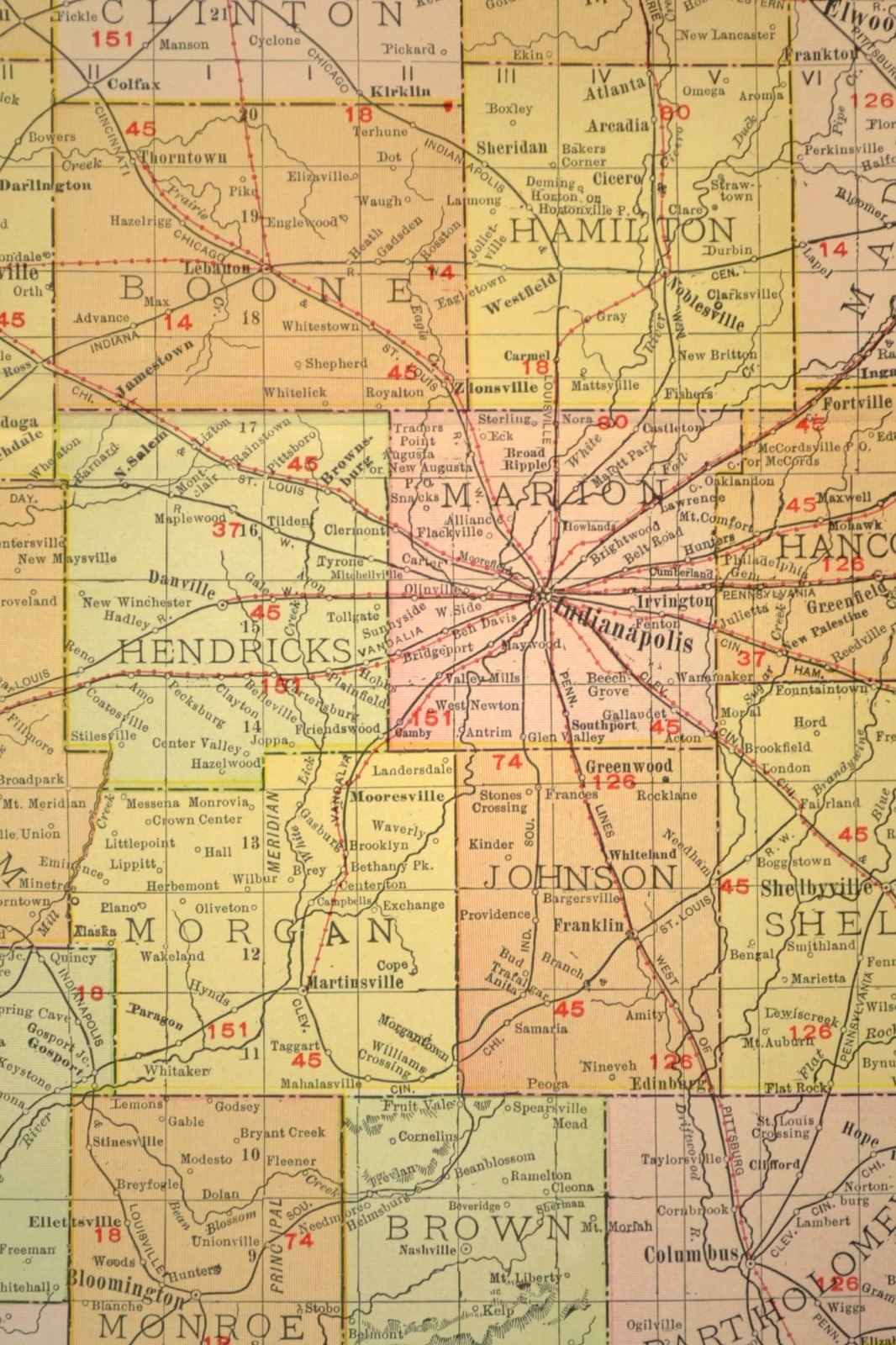 1911 Antique Map of Indiana Railroad Map ORIGINAL Atlas CCC&StL Railway DATED